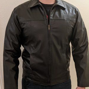 Boy's size 14/16 black faux leather jacket zip up men's size small